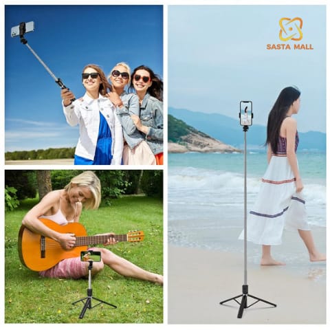 "CapturePro 360: Ultimate Selfie Stick, Tripod Stand, Light, and Bluetooth Remote Combo"