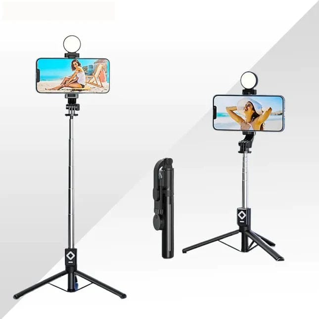 "CapturePro 360: Ultimate Selfie Stick, Tripod Stand, Light, and Bluetooth Remote Combo"